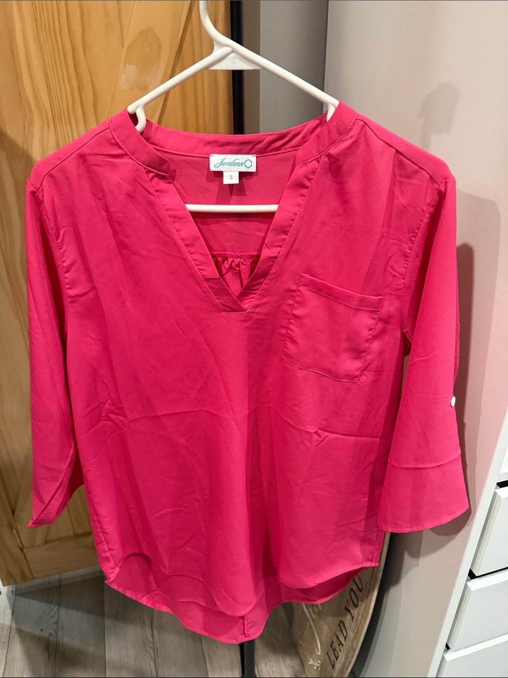 Santorini Women's Bright Fuchsia V-Neck Pocket Blouse